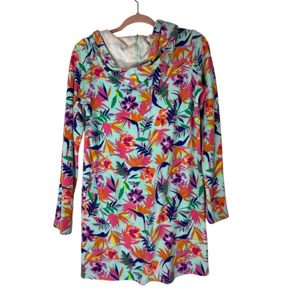 Lands' End Vibrant Tropical Theme Long Sleeve Hooded Cover Up Size 14-16 Juniors - Picture 4 of 9